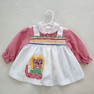 Vintage Smocked Lion Gingham Dress 6 months